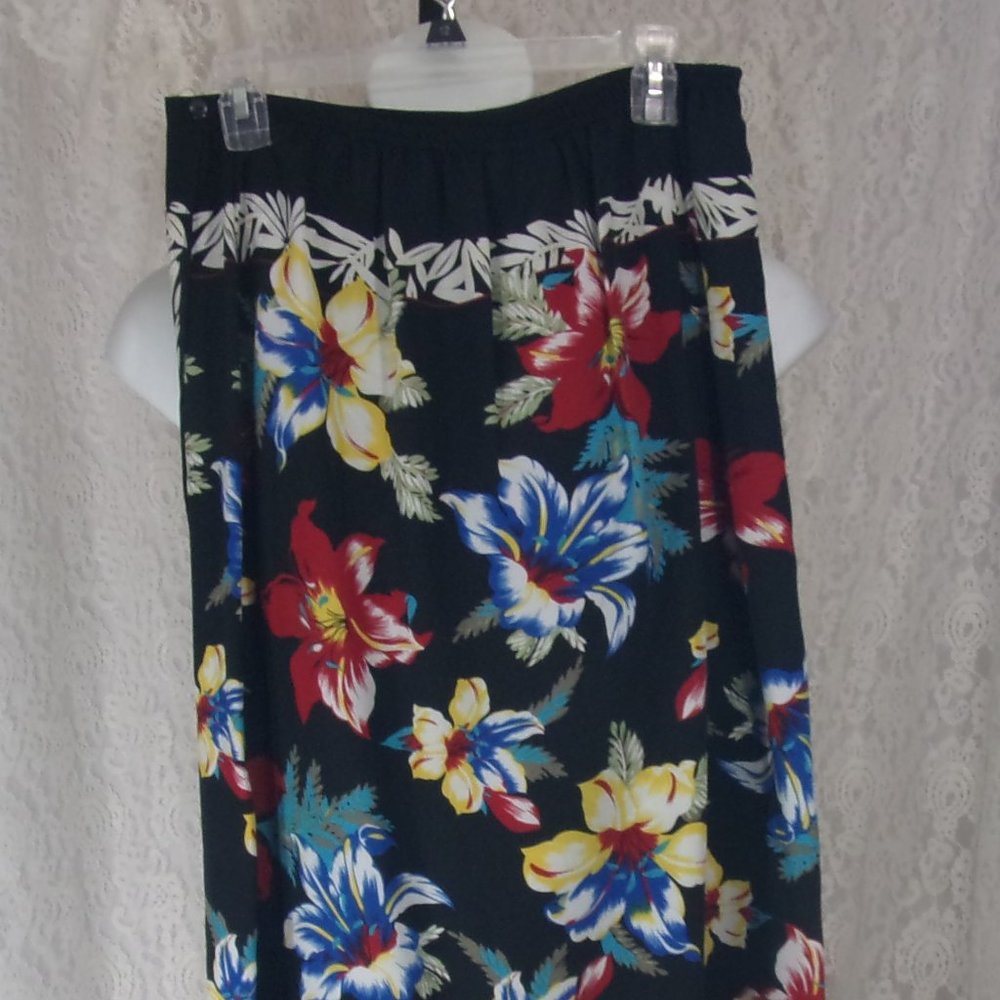 Erena Midi/Maxi Boot Skirt Tropical Design Black Print By Size Large